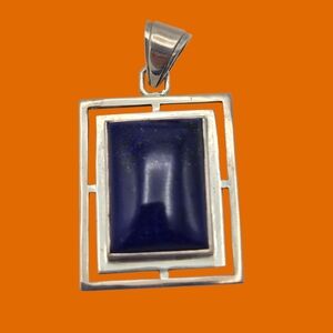 Vtg Sterling Silver and Blue Lapis Geometric Pendant Marked SIU